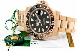 Rolex GMT-Master II 18K Rose Gold Watch Black Dial Black
